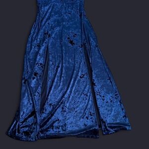 NAVY CRUSHED VELVET MAXI SKIRT — 25" slits Y2K Whimsigoth